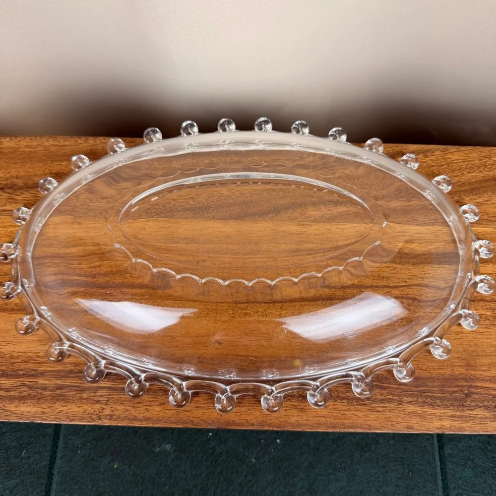 Heisey Lariat Clear Glass Oval Bowl Looped Edge Vintage Centerpiece Dish 1506